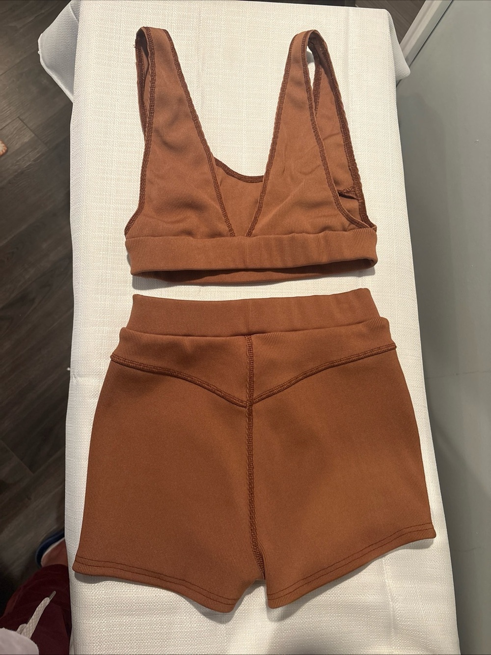 Tiger Mist Ribbed Two-Piece Active Set in Rust Brown - Picture 4 of 13